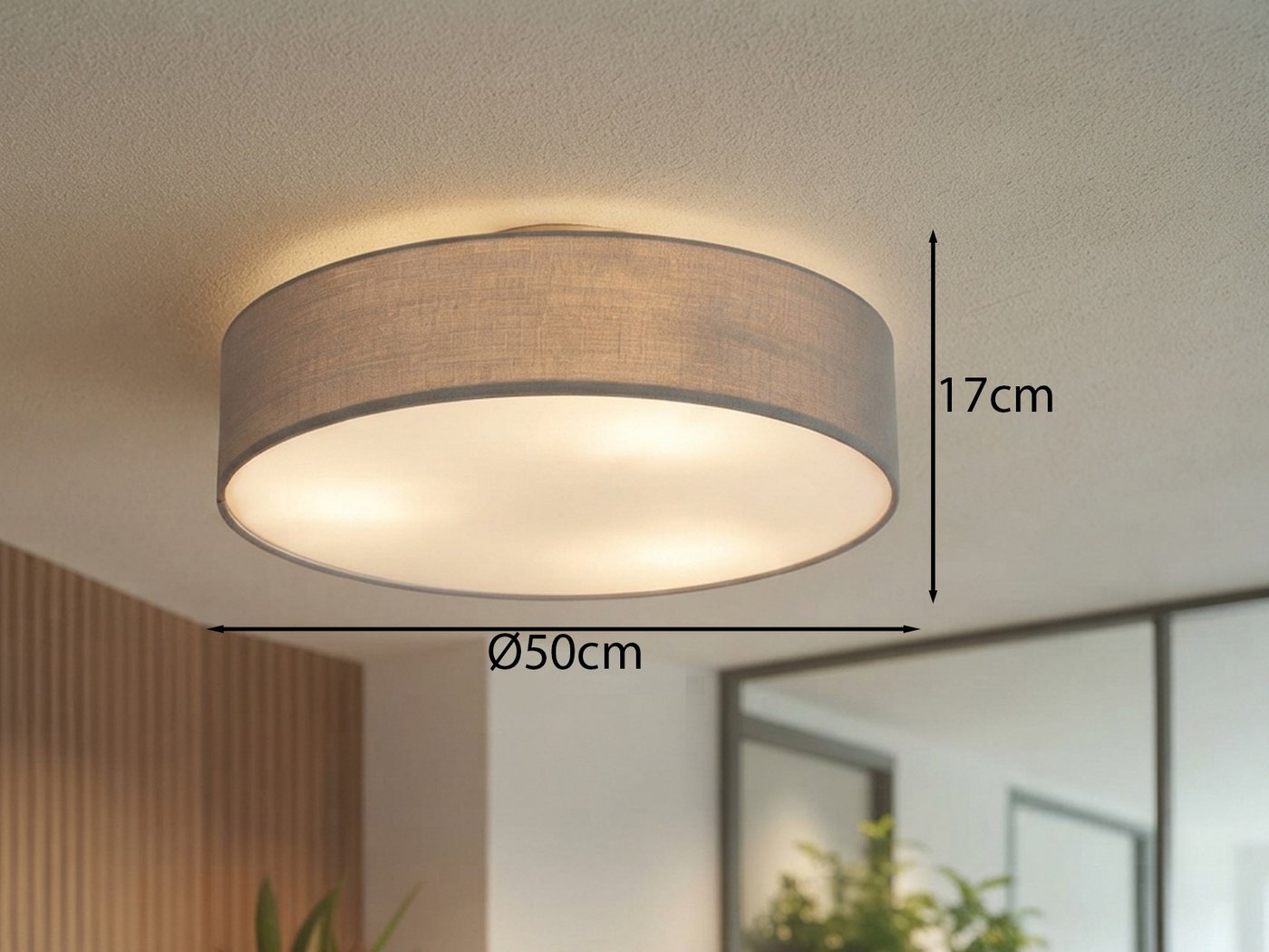 meineWunschleuchte Deckenleuchte mit Stoff Lampenschirm Braun Ø 50cm, ohne Leuchtmittel, große Stoff-Lampe, gemütliche Deckenlampe, E14 Schlafzimmerlampe – Bild 4 von 5