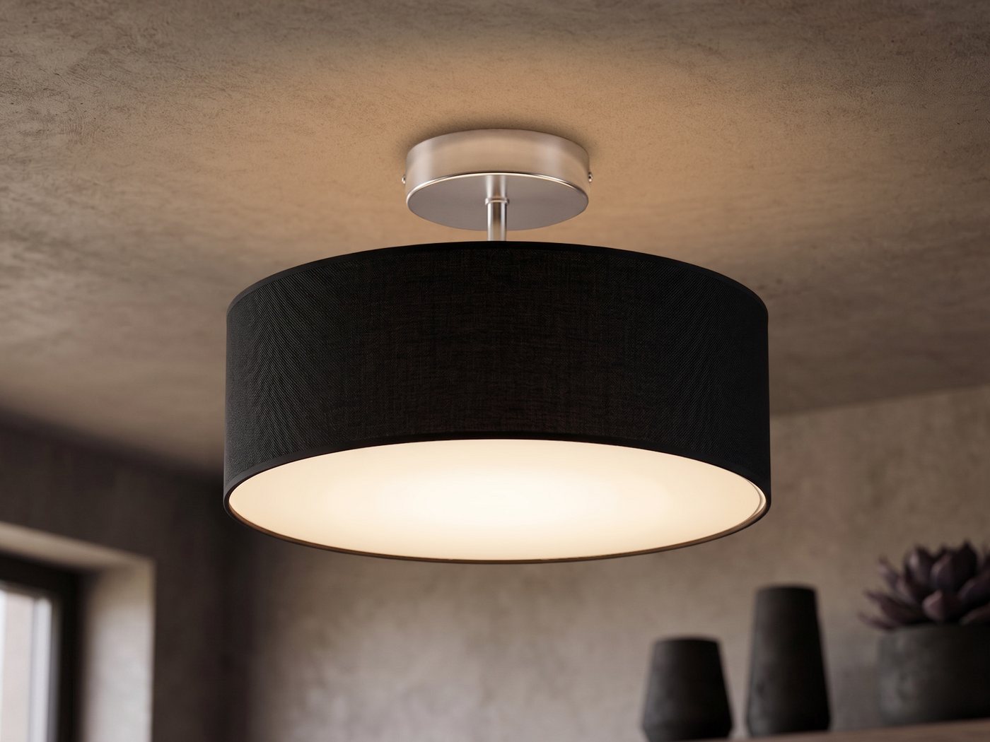 meineWunschleuchte Deckenleuchte mit Stoff Lampenschirm Schwarz Ø 30cm, ohne Leuchtmittel, kleine Stoff-Lampe, gemütliche Deckenlampe, E14 Schlafzimmerlampe – Bild 2 von 5