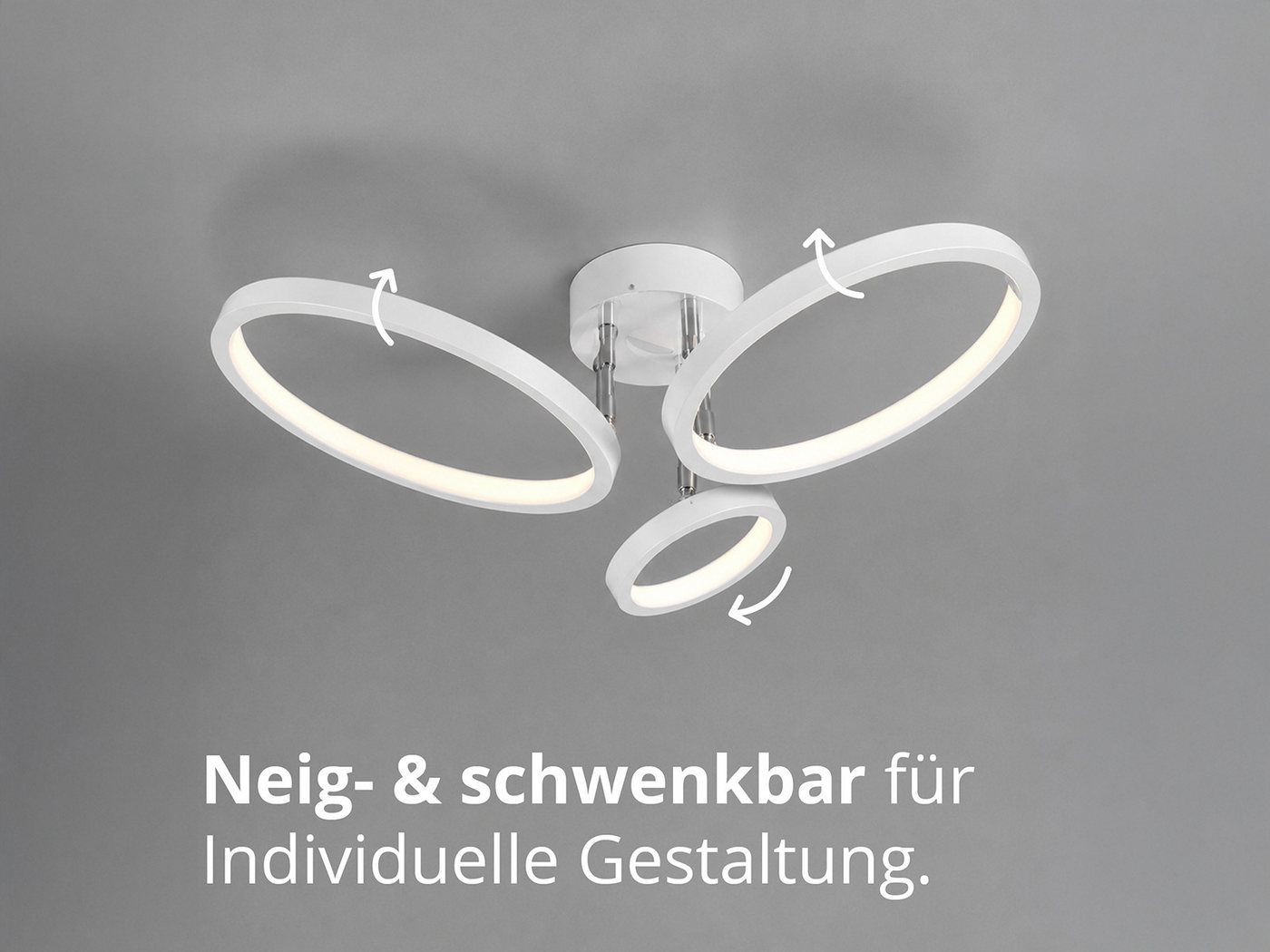 meineWunschleuchte LED Deckenleuchte Ringe schwenkbar, Breite 71cm, Dimmfunktion, LED fest integriert, Warmweiß, große Wohnzimmer Deckenlampe modern dimmbar übe – Bild 5 von 5