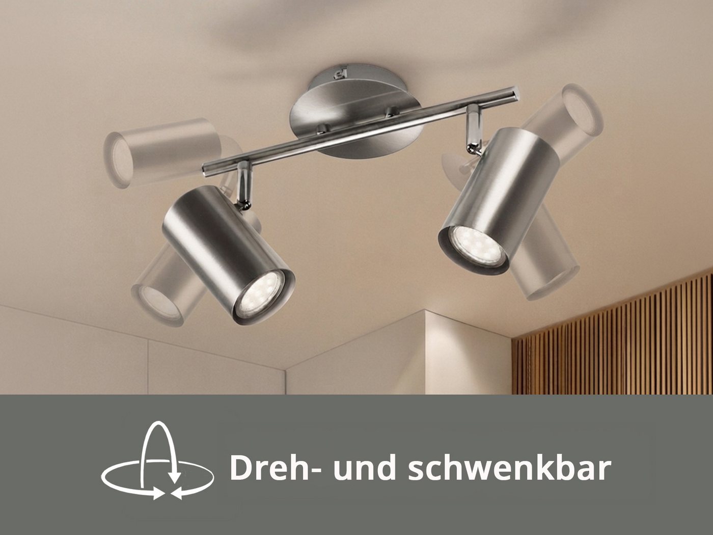meineWunschleuchte LED Deckenstrahler inkl. GU10 LED, Breite 32,5cm, LED wechselbar, Warmweiß, Innen Strahler 2-flammig, Spots schwenkbar, moderne Deckenleuchte – Bild 4 von 5