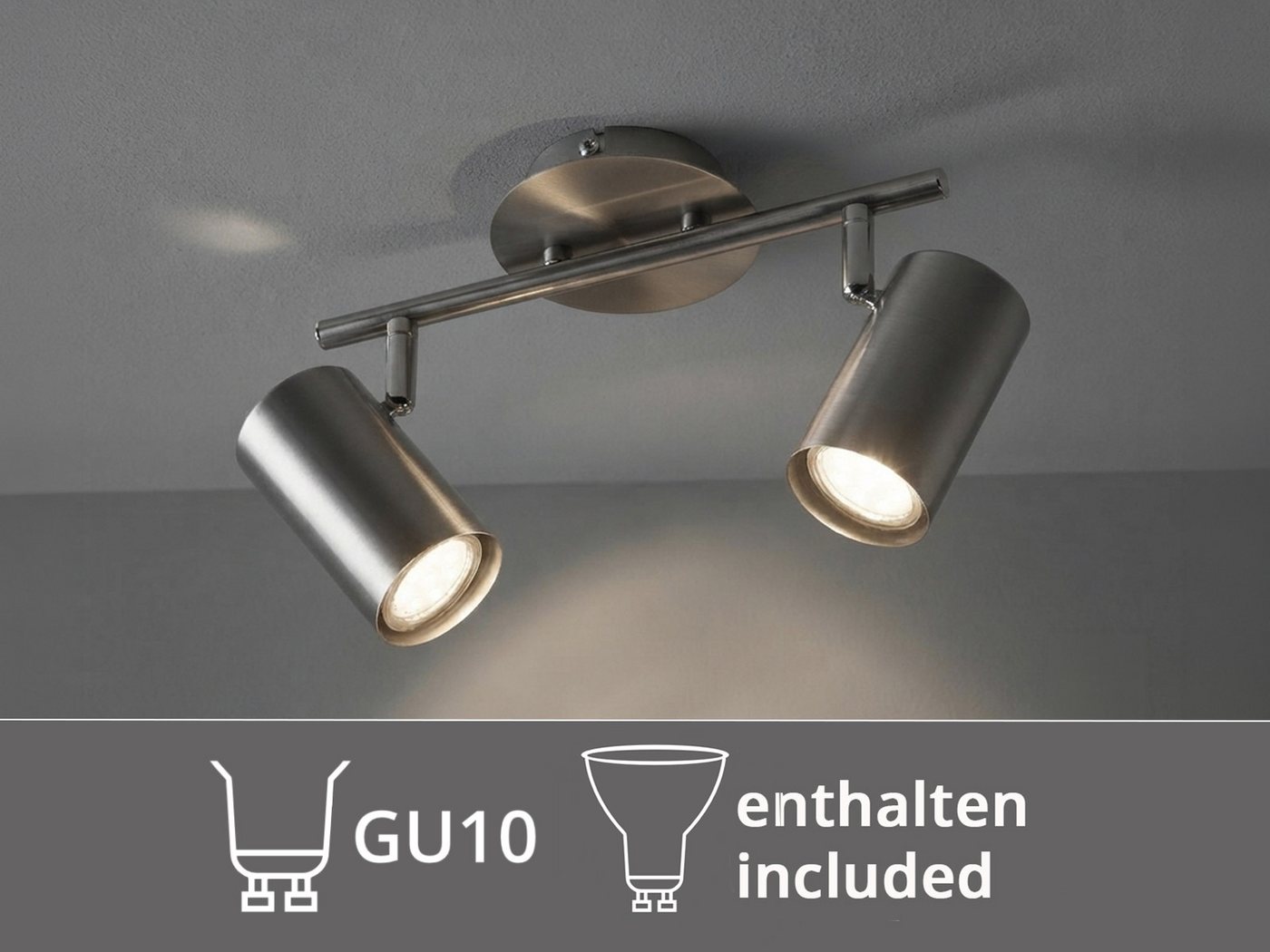 meineWunschleuchte LED Deckenstrahler inkl. GU10 LED, Breite 32,5cm, LED wechselbar, Warmweiß, Innen Strahler 2-flammig, Spots schwenkbar, moderne Deckenleuchte – Bild 5 von 5