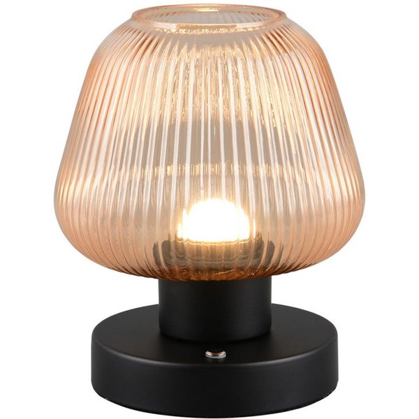 meineWunschleuchte LED Tischleuchte, Dimmfunktion, LED fest integriert, Warmweiß, kleine kabel-lose Akku Lampe ohne Strom mit Glas Lampenschirm H: 18cm