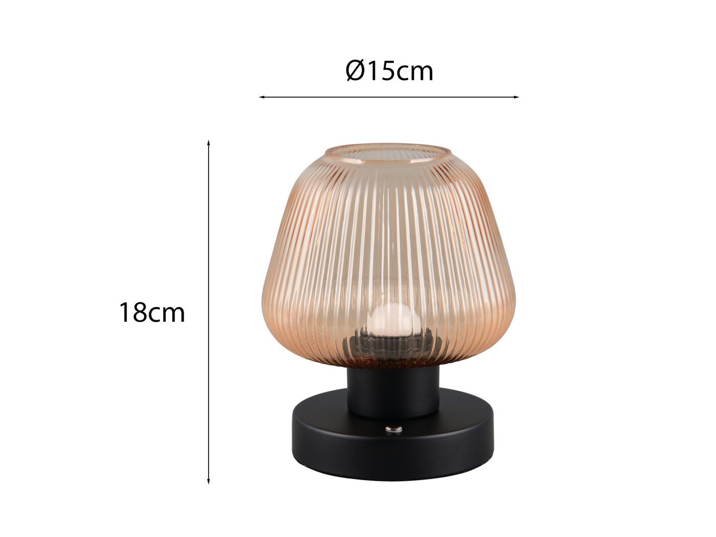meineWunschleuchte LED Tischleuchte, Dimmfunktion, LED fest integriert, Warmweiß, kleine kabel-lose Akku Lampe ohne Strom mit Glas Lampenschirm H: 18cm – Bild 4 von 5