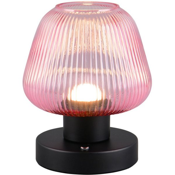meineWunschleuchte LED Tischleuchte, Dimmfunktion, LED fest integriert, Warmweiß, kleine kabel-lose Akku Lampe ohne Strom mit Glas Lampenschirm H: 18cm