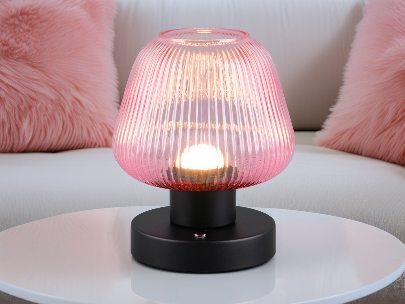 meineWunschleuchte LED Tischleuchte, Dimmfunktion, LED fest integriert, Warmweiß, kleine kabel-lose Akku Lampe ohne Strom mit Glas Lampenschirm H: 18cm – Bild 2 von 5