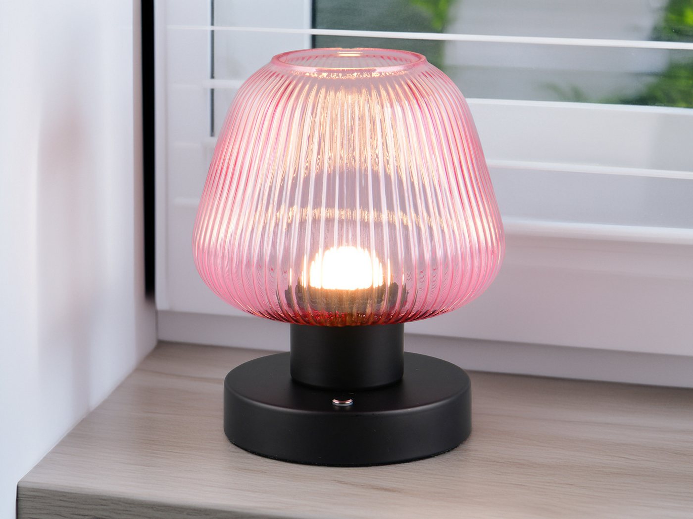 meineWunschleuchte LED Tischleuchte, Dimmfunktion, LED fest integriert, Warmweiß, kleine kabel-lose Akku Lampe ohne Strom mit Glas Lampenschirm H: 18cm – Bild 5 von 5