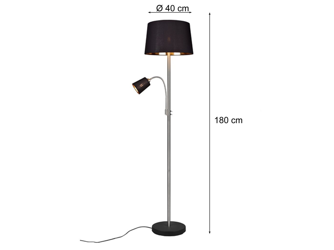 meineWunschleuchte Stehlampe, Lesearm, ohne Leuchtmittel, große Steh-Leuchte mit Leselampe, Leselicht für Lese-Ecke, Höhe: 180cm – Bild 4 von 5