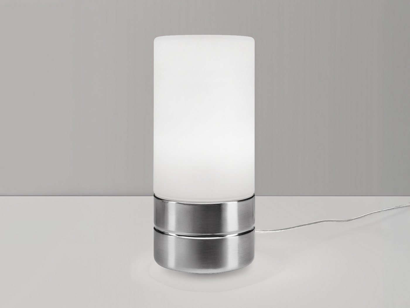 meineWunschleuchte Tischleuchte mit touch inkl. E14 LED, Höhe 20cm, dimmbar, LED wechselbar, Warmweiß, kleine Nacht-Tischlampe mit Zylinder Glas-Schirm – Bild 3 von 5