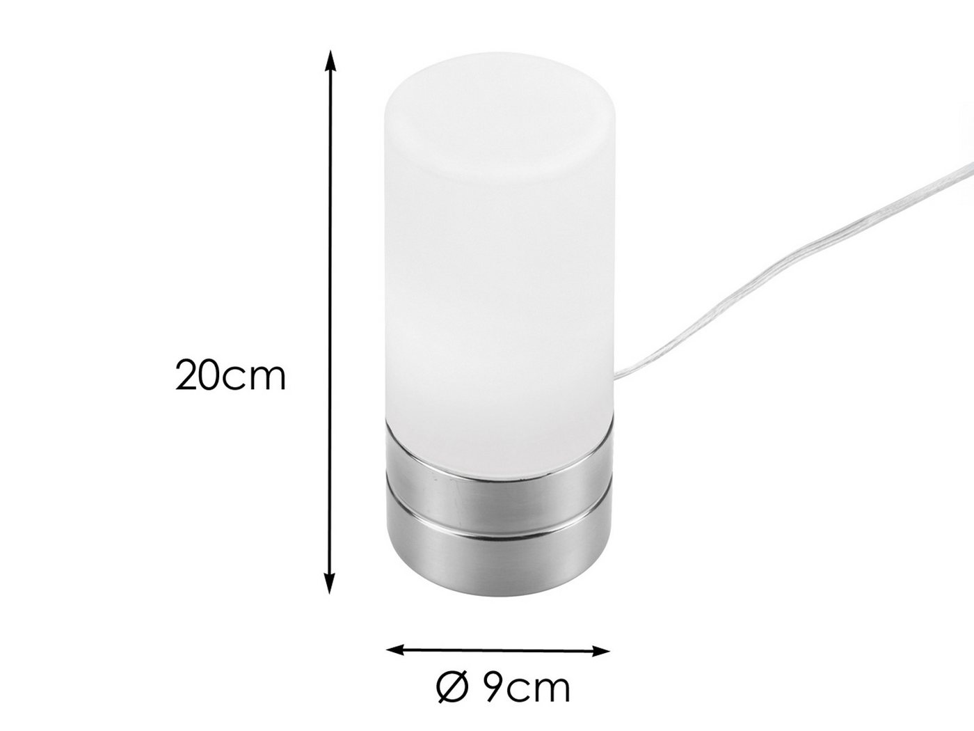 meineWunschleuchte Tischleuchte mit touch inkl. E14 LED, Höhe 20cm, dimmbar, LED wechselbar, Warmweiß, kleine Nacht-Tischlampe mit Zylinder Glas-Schirm – Bild 4 von 5