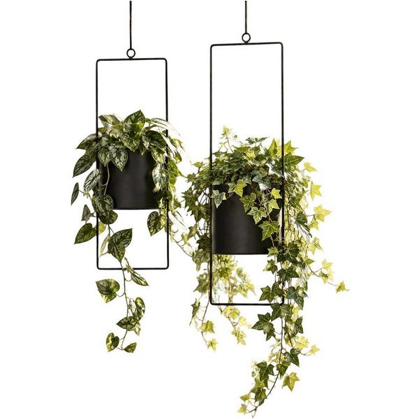 Meinposten Blumenampel Blumenampel Marie, 2er Set, Metall, schwarz, für Wohnzimmer und Balkon (2er Set), 2er Set
