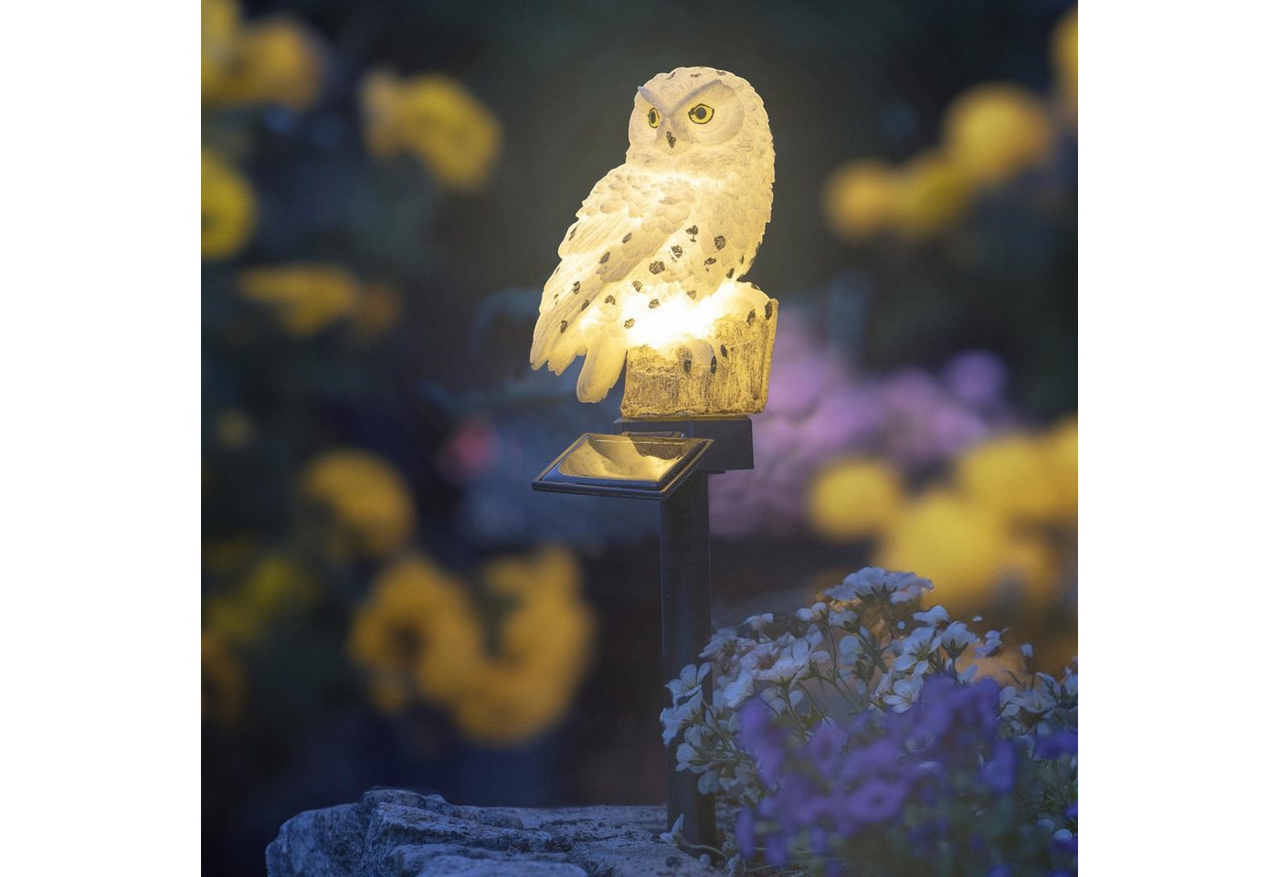 Meinposten Gartenfigur Eule Schneeeule Solarleuchte Figur Beleuchtung Gartenstecker, (1 St) – Bild 2 von 5