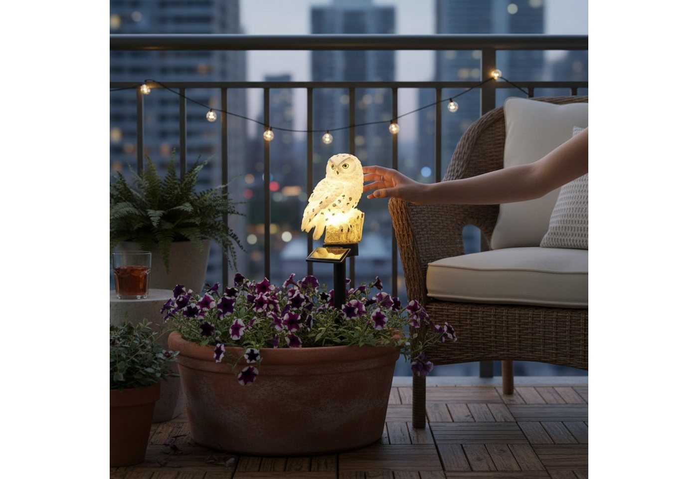 Meinposten Gartenfigur Eule Schneeeule Solarleuchte Figur Beleuchtung Gartenstecker, (1 St) – Bild 3 von 5
