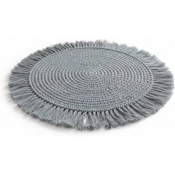Meinposten Platzset Tischset Makramee Platzset Tischdeko rund boho Deko creme 38 cm, (1-St), Makramee-Platzset mit Fransen