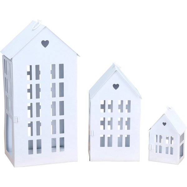 Meinposten Windlicht 3 Laternenhäuser Windlicht Laternen Häuser Metall weiß 3er SET (3 St., 3er Set)