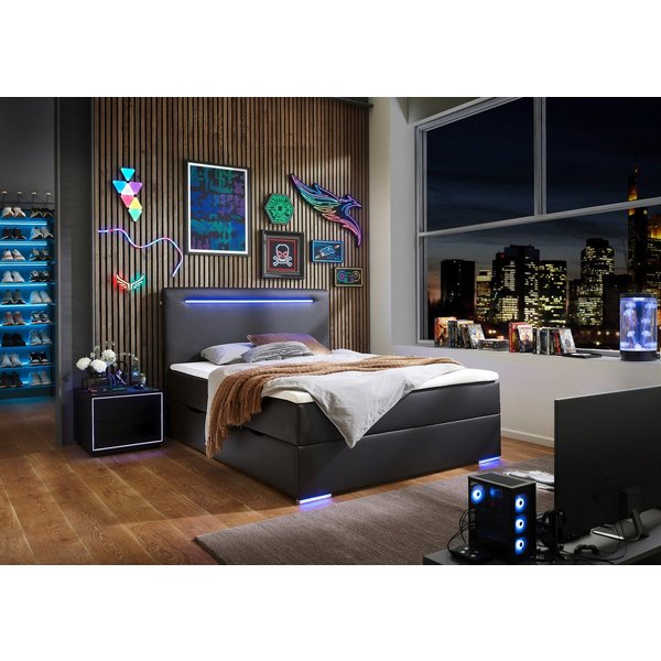 meise.möbel Boxbett CANDELA, Polsterbett mit Bettkasten, inkl. Taschenfederkernmatratze H3, mit Kaltschaum-Topper & LED-Beleuchtung, Liegefläche 140x200 cm