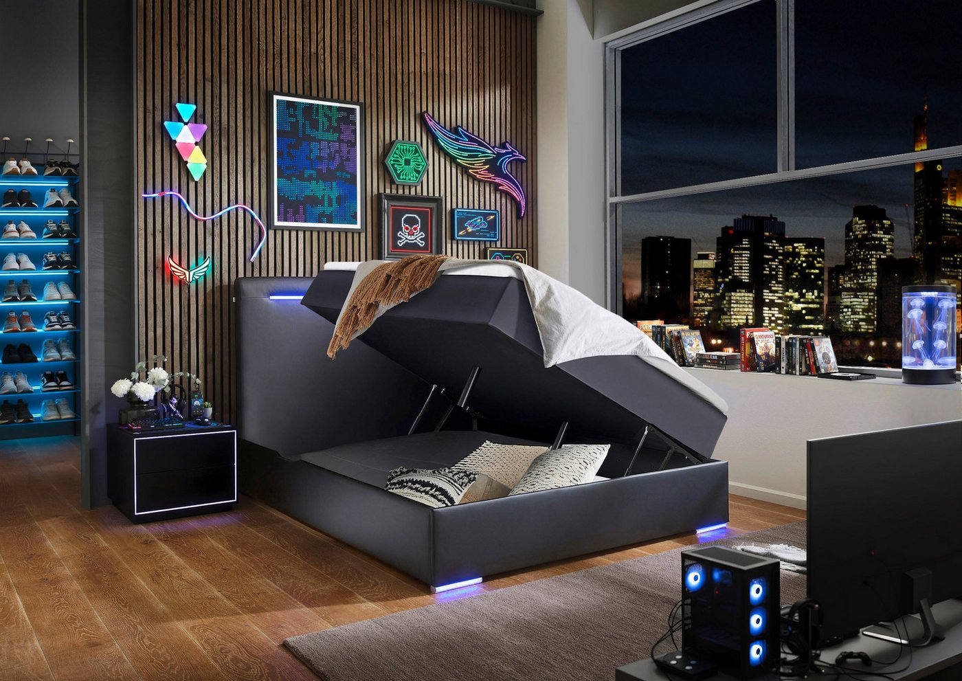 meise.möbel Boxbett CANDELA, Polsterbett mit Bettkasten, inkl. Taschenfederkernmatratze H3, mit Kaltschaum-Topper & LED-Beleuchtung, Liegefläche 140x200 cm – Bild 3 von 5