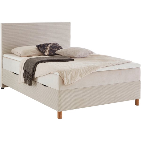 meise.möbel Boxbett KORSIKA, Polsterbett mit Bettkasten, inkl. Taschenfederkernmatratze H3, mit Kaltschaum-Topper, Cordstoff-Bezug, 140x200 cm, Holzfüße