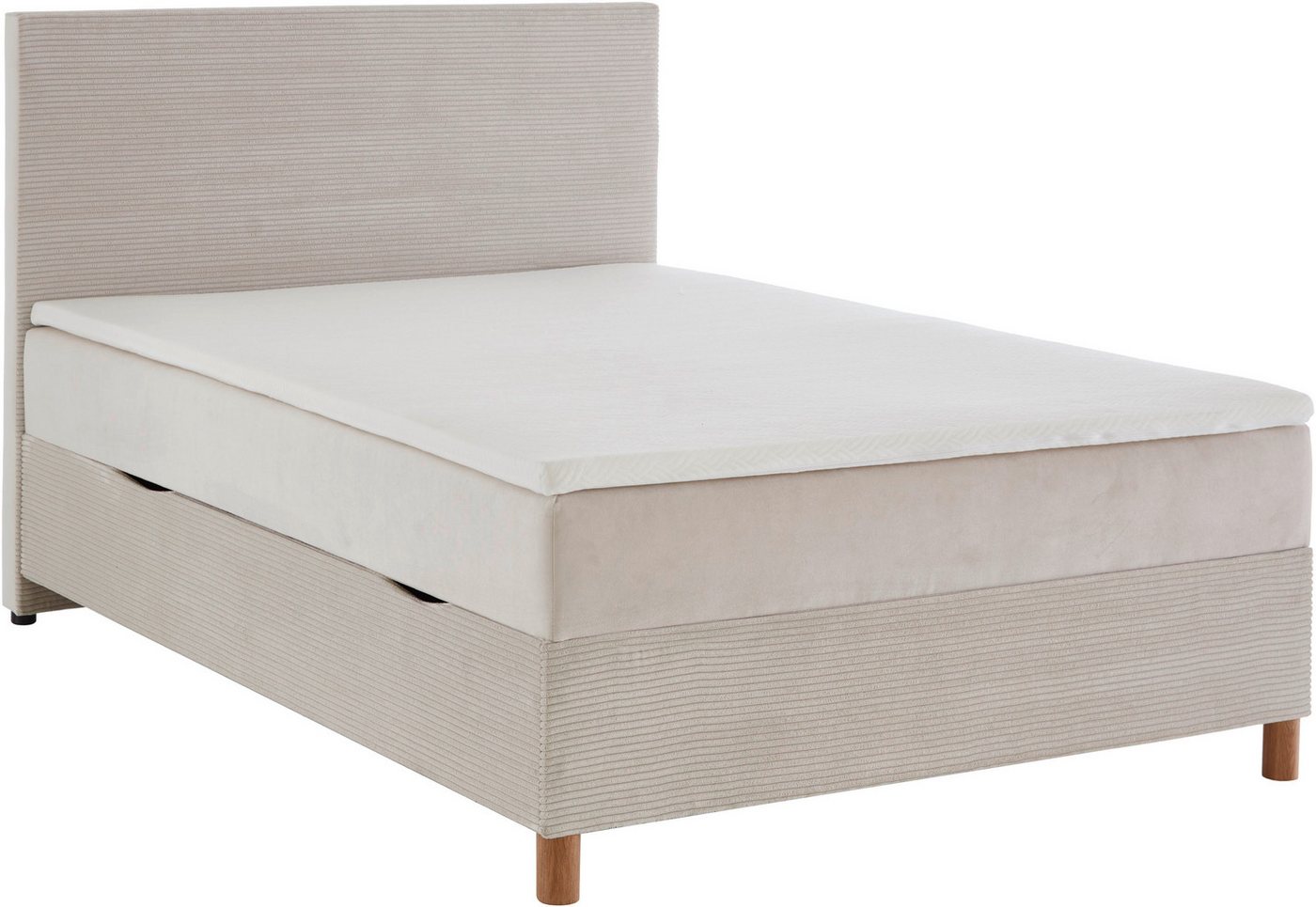 meise.möbel Boxbett KORSIKA, Polsterbett mit Bettkasten, inkl. Taschenfederkernmatratze H3, mit Kaltschaum-Topper, Cordstoff-Bezug, 140x200 cm, Holzfüße – Bild 3 von 5