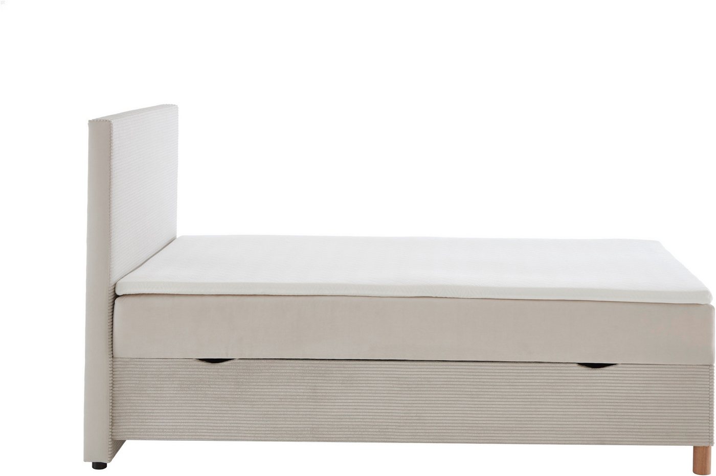 meise.möbel Boxbett KORSIKA, Polsterbett mit Bettkasten, inkl. Taschenfederkernmatratze H3, mit Kaltschaum-Topper, Cordstoff-Bezug, 140x200 cm, Holzfüße – Bild 5 von 5