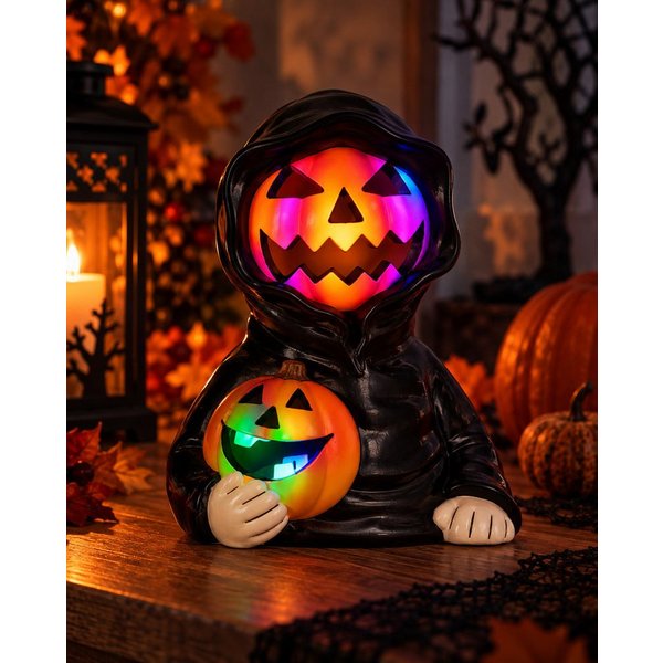 Mel-O-Design LED Dekofigur LED Halloweenfigur Pumpkin Shadow mit Farbwechsel 18,5 cm