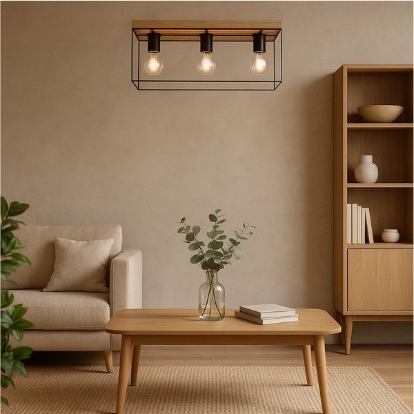 MeLiTec LED Deckenleuchte Holz Deckenbeleuchtung Gretter D130, Holz Deckenleuchte Gretter D130