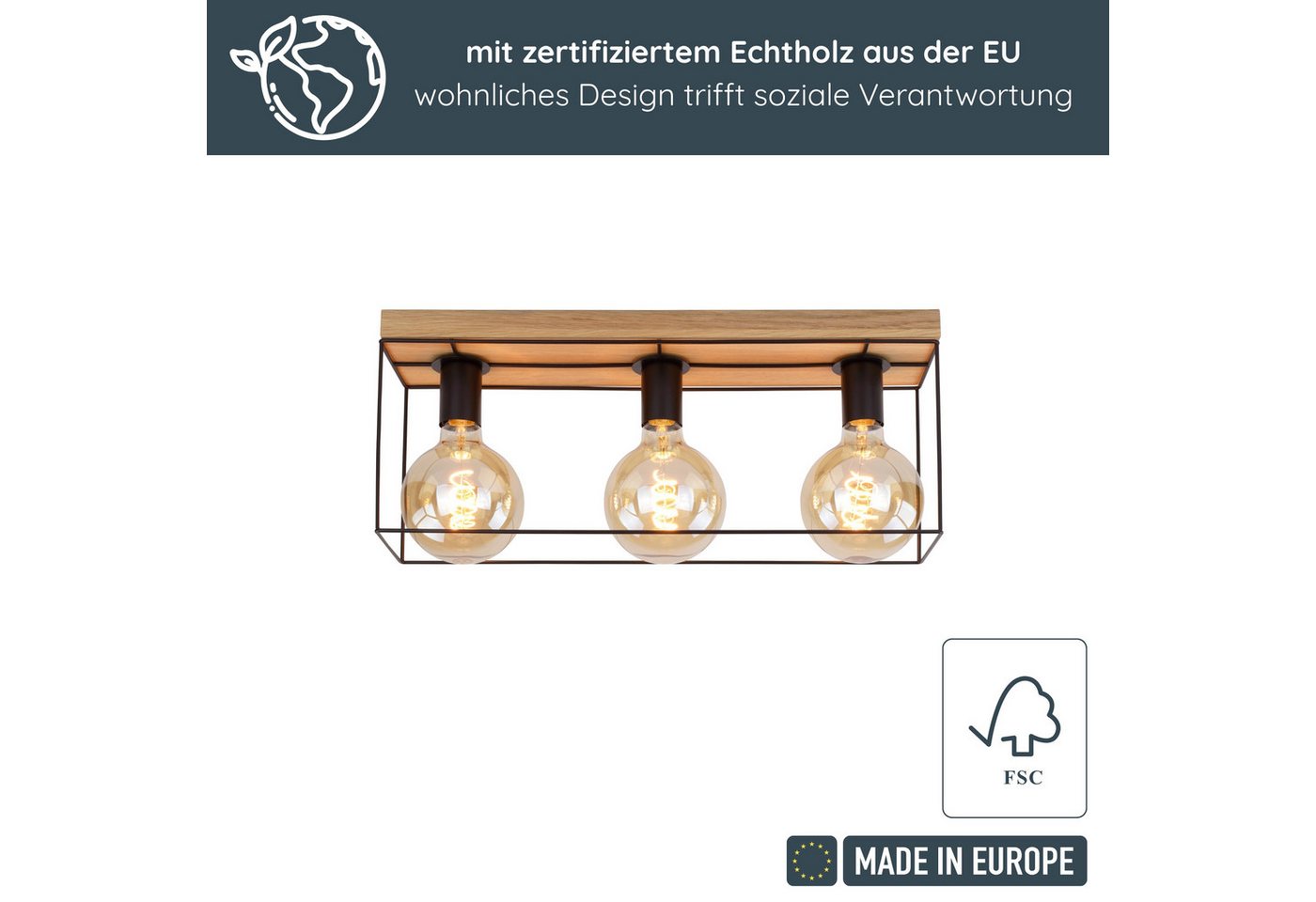 MeLiTec LED Deckenleuchte Holz Deckenbeleuchtung Gretter D130, Holz Deckenleuchte Gretter D130 – Bild 2 von 5