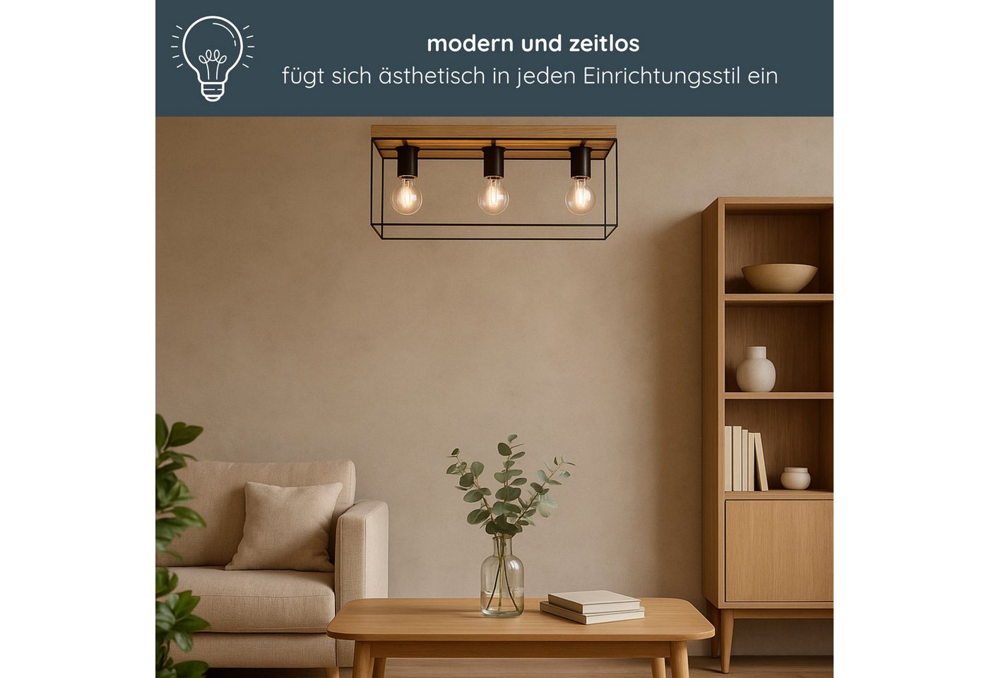 MeLiTec LED Deckenleuchte Holz Deckenbeleuchtung Gretter D130, Holz Deckenleuchte Gretter D130 – Bild 4 von 5