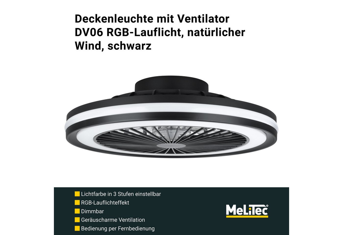 MeLiTec LED Deckenleuchte mit Ventilator DV06, einstellbar, Deckenleuchte mit Ventilator DV06 – Bild 4 von 5
