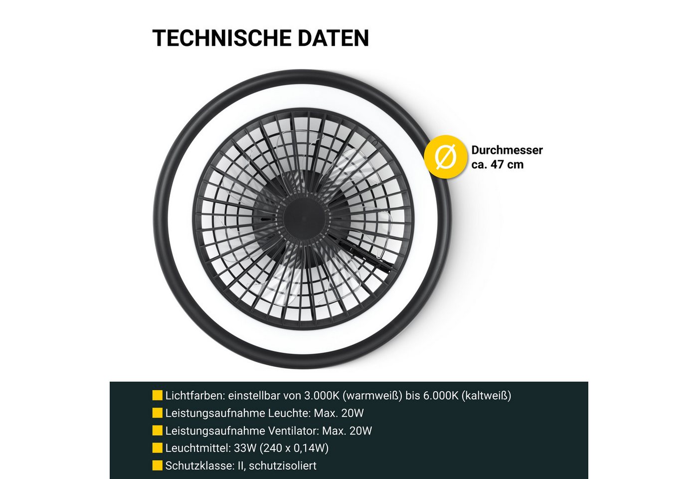 MeLiTec LED Deckenleuchte mit Ventilator DV06, einstellbar, Deckenleuchte mit Ventilator DV06 – Bild 5 von 5