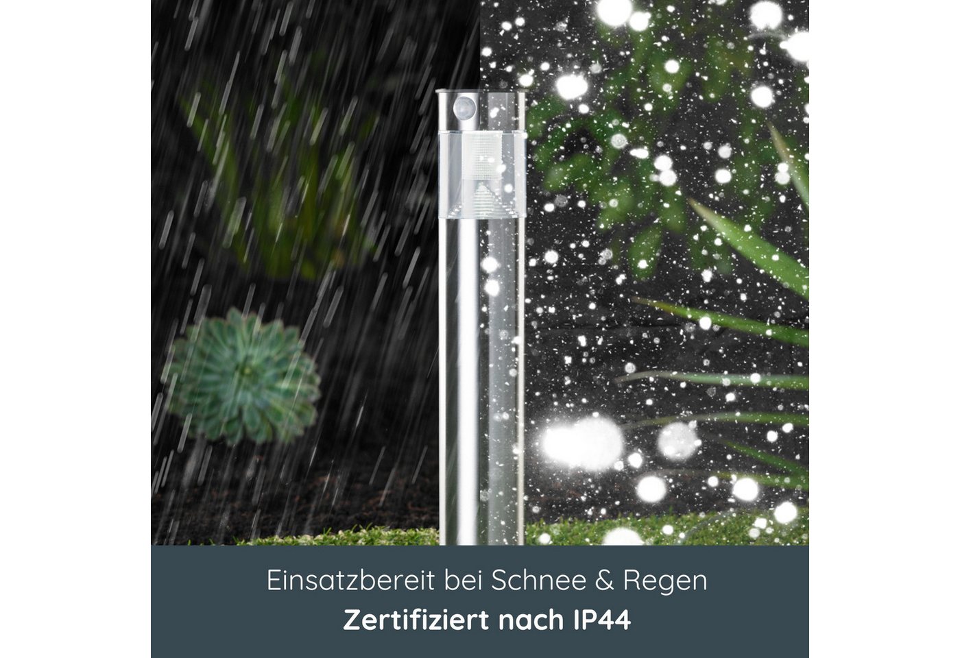 MeLiTec LED Solarleuchte Solar-Gartenleuchte, SO31, Tageslichtweiß, Edelstahl, mit Bewegungsmelder, bis zu 6 Stunden Leuchtdauer – Bild 3 von 5
