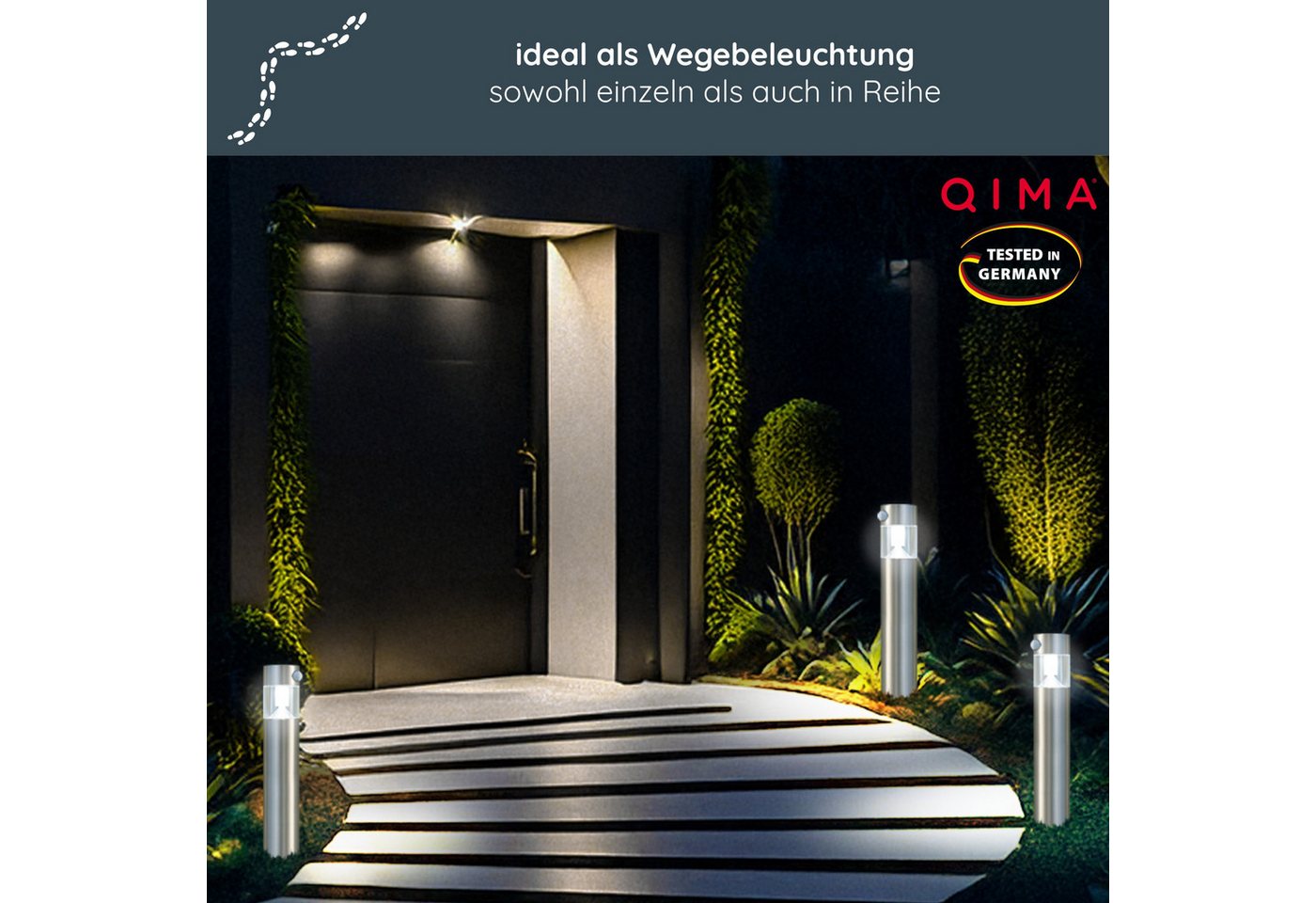 MeLiTec LED Solarleuchte Solar-Gartenleuchte, SO31, Tageslichtweiß, Edelstahl, mit Bewegungsmelder, bis zu 6 Stunden Leuchtdauer – Bild 4 von 5
