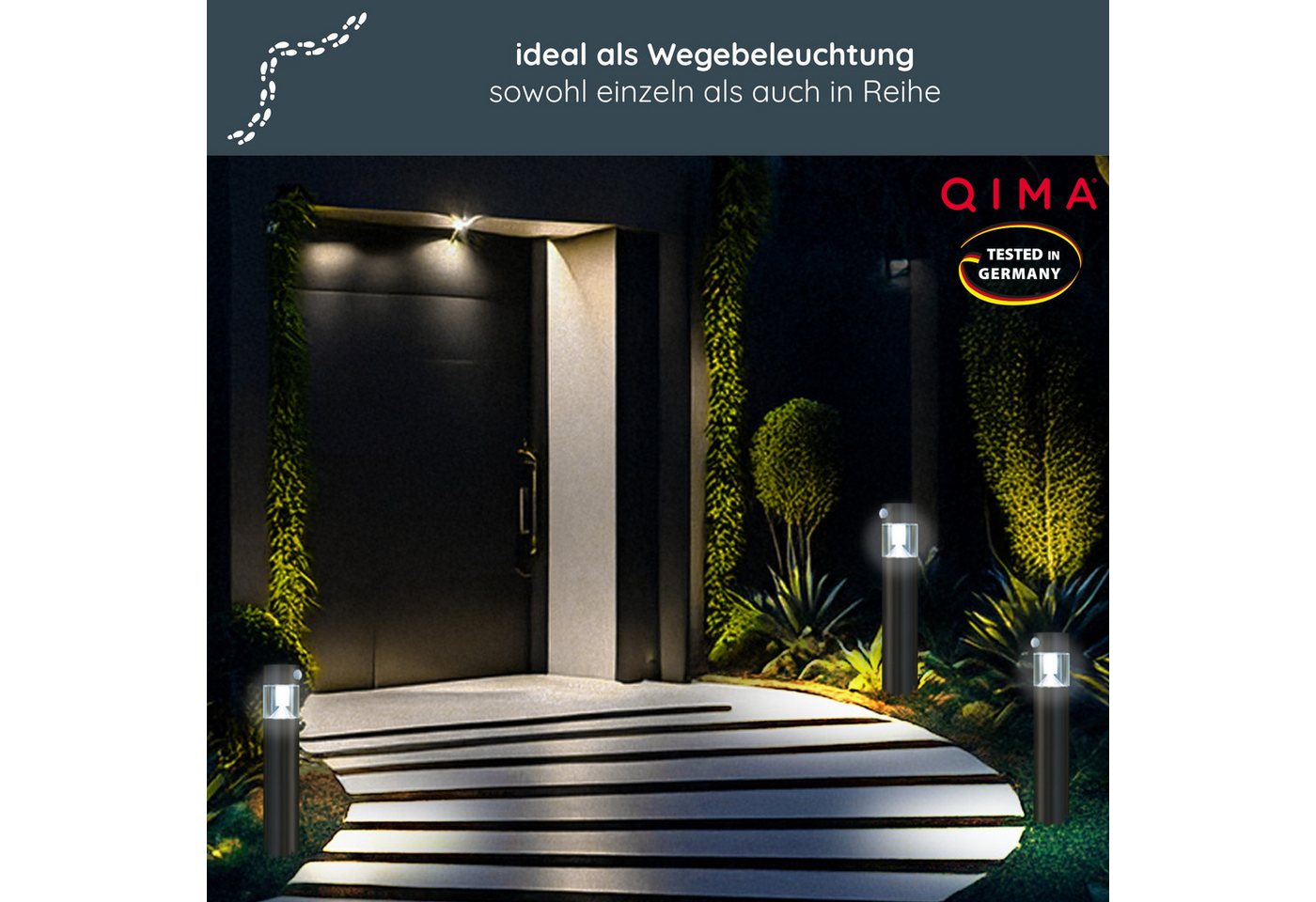 MeLiTec LED Solarleuchte Solar-Gartenleuchte, SO31, Tageslichtweiß, Edelstahl, mit Bewegungsmelder, bis zu 6 Stunden Leuchtdauer – Bild 5 von 5