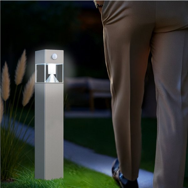 MeLiTec LED Solarleuchte Solar-Gartenleuchte SO32, aus Edelstahl, Tageslichtweiß, bis zu 8h Leuchtdauer, anthrazit oder matt gebürstet, eckig, LED