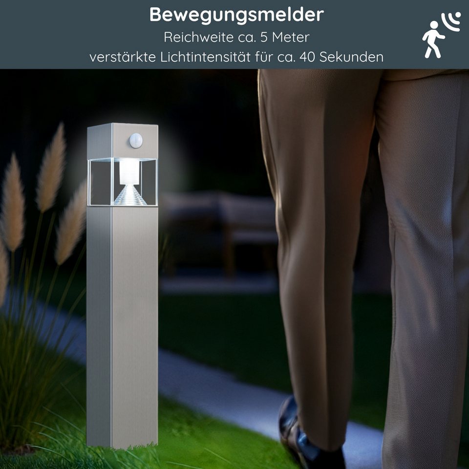 MeLiTec LED Solarleuchte Solar-Gartenleuchte SO32, aus Edelstahl, Tageslichtweiß, bis zu 8h Leuchtdauer, anthrazit oder matt gebürstet, eckig, LED – Bild 3 von 5