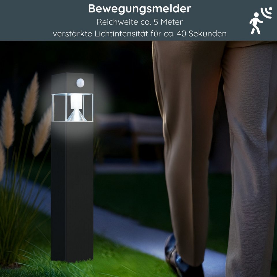MeLiTec LED Solarleuchte Solar-Gartenleuchte SO32, aus Edelstahl, Tageslichtweiß, bis zu 8h Leuchtdauer, anthrazit oder matt gebürstet, eckig, LED – Bild 3 von 5