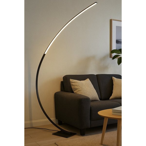MeLiTec LED Stehlampe moderne Bogenleuchte matt-schwarz dimmbar, LED fest integriert, warmweiß, Dimmbar