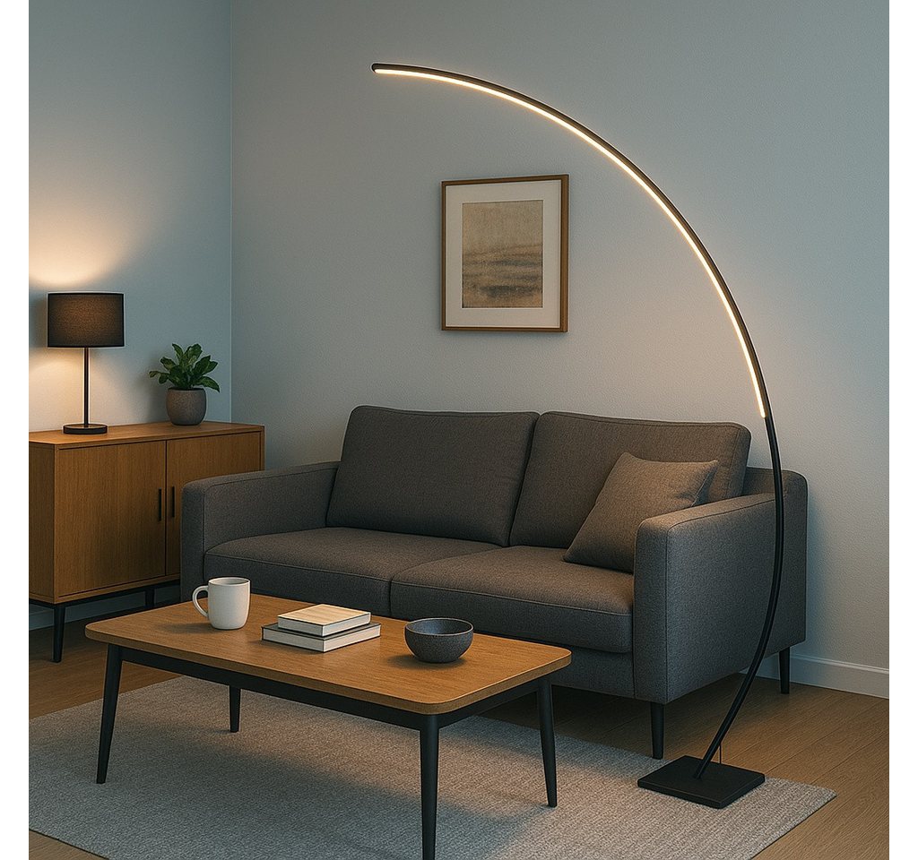 MeLiTec LED Stehlampe moderne Bogenleuchte matt-schwarz dimmbar, LED fest integriert, warmweiß, Dimmbar – Bild 2 von 4