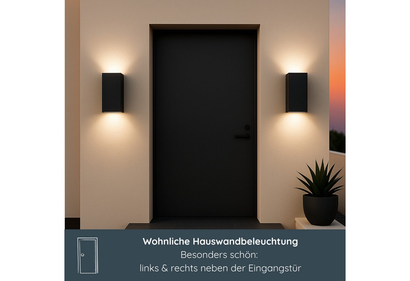 MeLiTec LED Wandleuchte LED Wand-Außenleuchte eckig 146-1 schwarz matt, Warmweiß, Up & Down-Leuchte, Edelstahl, Wandlampe eckig, Indoor Outdoor, IP44 – Bild 2 von 5