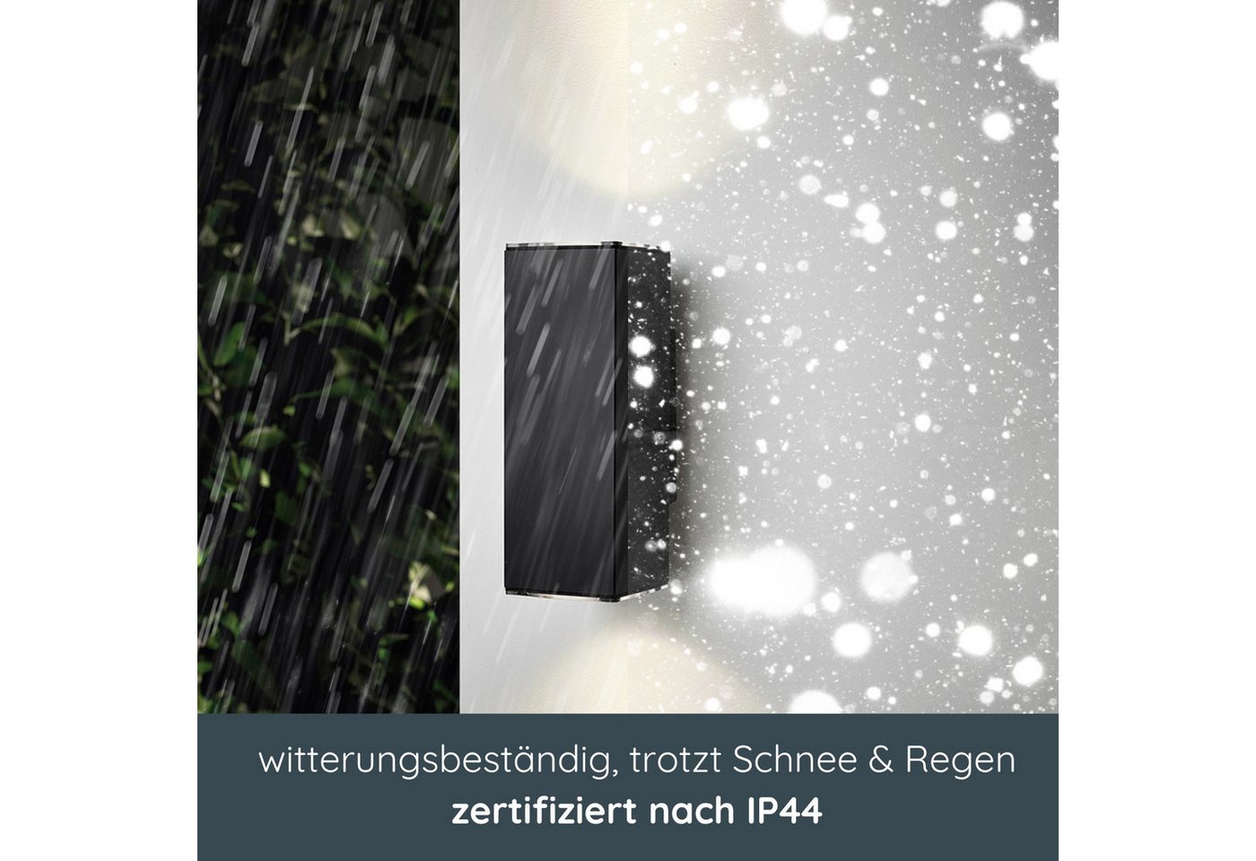 MeLiTec LED Wandleuchte LED Wand-Außenleuchte eckig 146-1 schwarz matt, Warmweiß, Up & Down-Leuchte, Edelstahl, Wandlampe eckig, Indoor Outdoor, IP44 – Bild 3 von 5