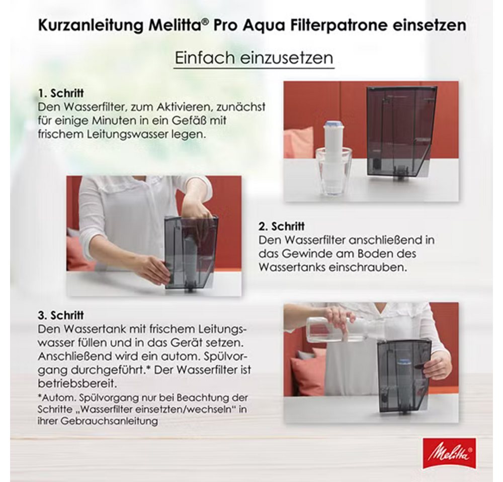 Melitta Wasserfilter 3-er Pro Aqua, Zubehör für Alle Kaffeevollautomaten mit Claris System: Caffeo Solo, Barista T, Barista TS, Avanza – Bild 4 von 5
