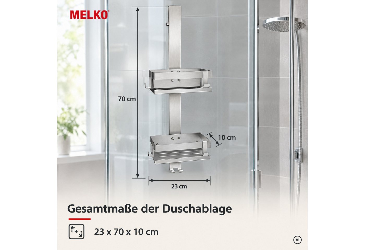 Melko Duschablage Duschregal ohne Bohren Duschkorb Duschorganizer Handtuchhalter, 1, inkl. Saugnäpfe verhindern Kratzer an der Scheibe – Bild 3 von 5