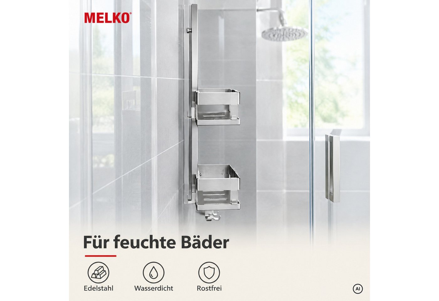 Melko Duschablage Duschregal ohne Bohren Duschkorb Duschorganizer Handtuchhalter, 1, inkl. Saugnäpfe verhindern Kratzer an der Scheibe – Bild 4 von 5