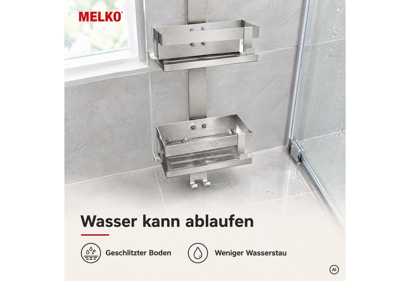 Melko Duschablage Duschregal ohne Bohren Duschkorb Duschorganizer Handtuchhalter, 1, inkl. Saugnäpfe verhindern Kratzer an der Scheibe – Bild 5 von 5