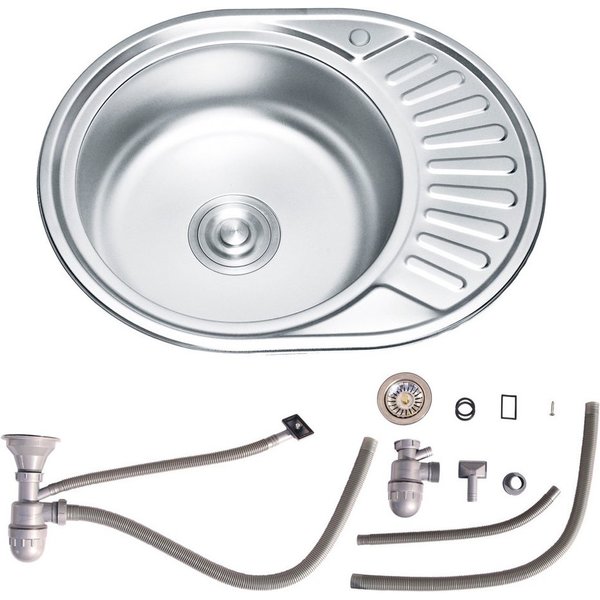Melko Edelstahlspüle Spülbecken Küchenspüle Einbauspüle aus Edelstahl mit Ablage 57CM, Rund, 57/45 cm, Komplett-Set, (Set), Anti-Kondensbeschichtung