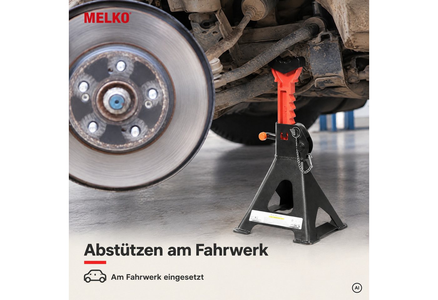 Melko Wagenheber Wagenheber 2er Set Unterstellbock 3000KG höhenverstellbar Stützböcke, max. Hubhöhe: 41,50 cm, Set, 2-tlg., 9 stufige Höhenverstellung dank Zahn – Bild 2 von 5