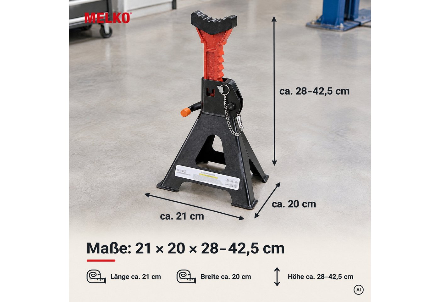 Melko Wagenheber Wagenheber 2er Set Unterstellbock 3000KG höhenverstellbar Stützböcke, max. Hubhöhe: 41,50 cm, Set, 2-tlg., 9 stufige Höhenverstellung dank Zahn – Bild 3 von 5