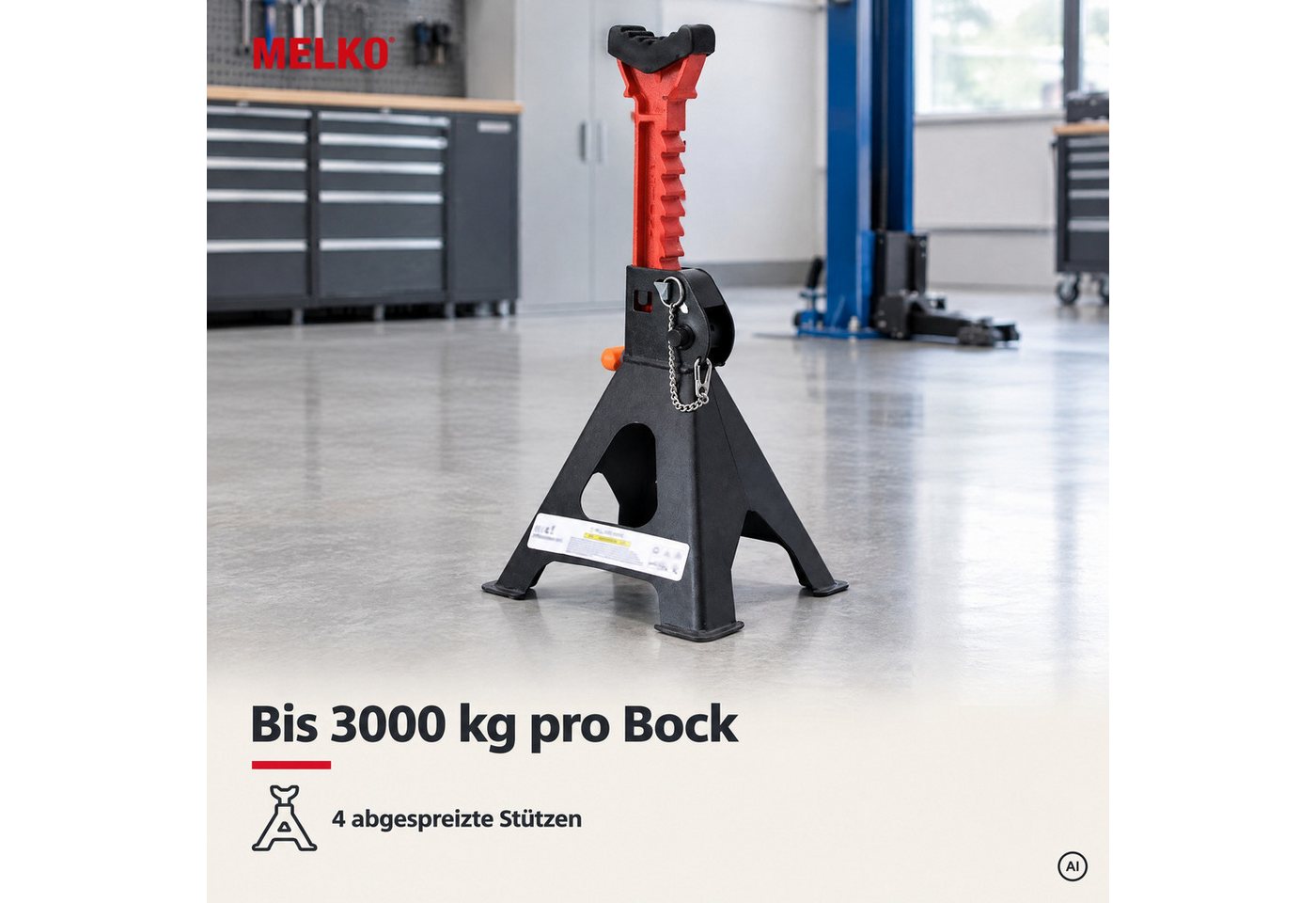 Melko Wagenheber Wagenheber 2er Set Unterstellbock 3000KG höhenverstellbar Stützböcke, max. Hubhöhe: 41,50 cm, Set, 2-tlg., 9 stufige Höhenverstellung dank Zahn – Bild 4 von 5