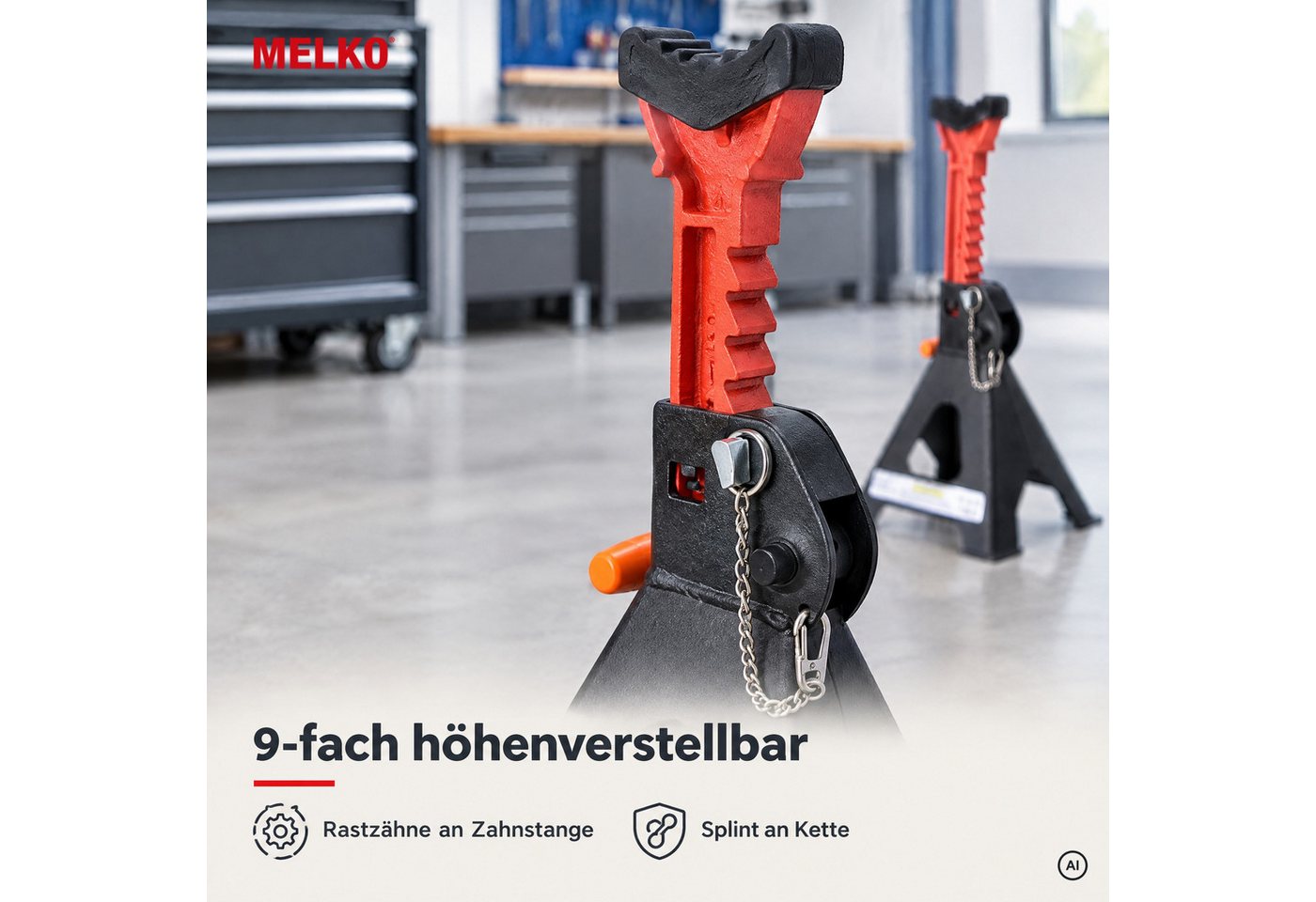 Melko Wagenheber Wagenheber 2er Set Unterstellbock 3000KG höhenverstellbar Stützböcke, max. Hubhöhe: 41,50 cm, Set, 2-tlg., 9 stufige Höhenverstellung dank Zahn – Bild 5 von 5