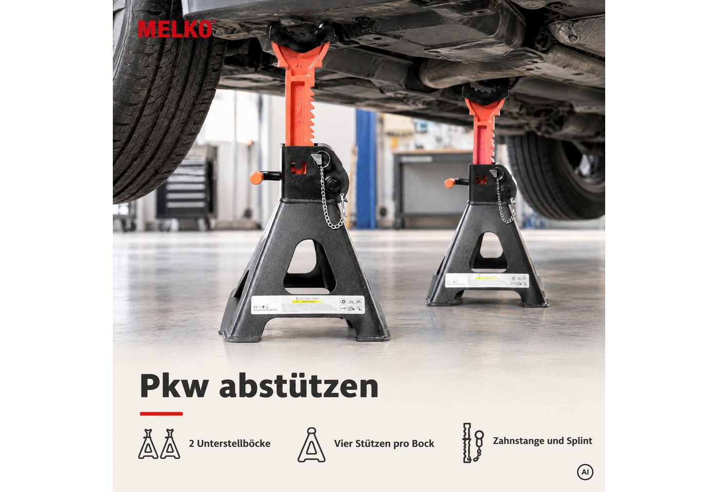 Melko Wagenheber Wagenheber 2er Set Unterstellbock 6000KG höhenverstellbar Stützböcke, max. Hubhöhe: 57,50 cm, 2-tlg., 9 stufige Höhenverstellung – Bild 2 von 5