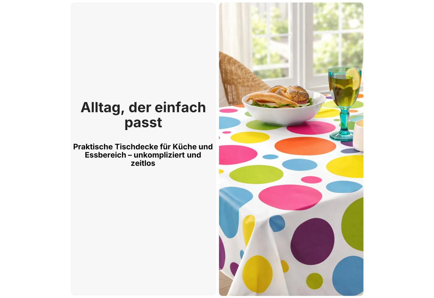 Melody Gartentischdecke Wachstuch Tischdecke Punkte bunt groß abwaschbar eckig rund oval, bedruckt, abwischbar, wasserfest, fleckschutz – Bild 4 von 5